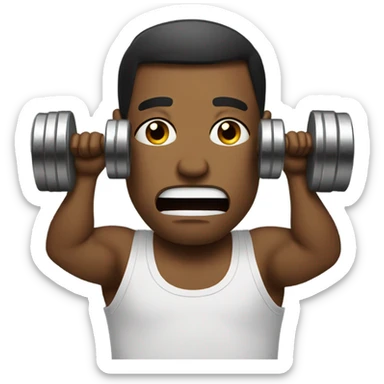 Man with dumbells crying sticker
