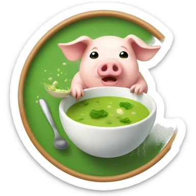 A little pig eating green soup sticker