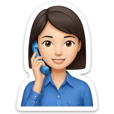 generate a pretty fair bratz girl with dark brown eyes. Dark brown hair straight short hair. tight blue button up shirt with top shirt open.  Talking on the phne sticker