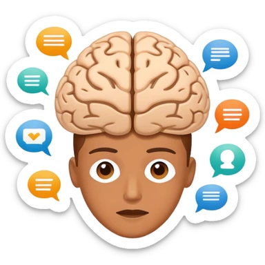 Natural Language Processing, brain with text analysis, speech bubbles with data parsing sticker