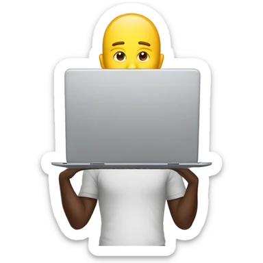 Laptop man with half face hidden behind the laptop screen sticker