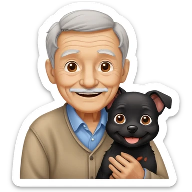 Small black dog with old man  sticker