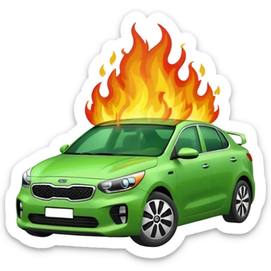 Green Kia soll on fire sticker