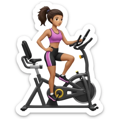 Woman in training clothes: dark snail hair on an ergonomic gym bike sticker