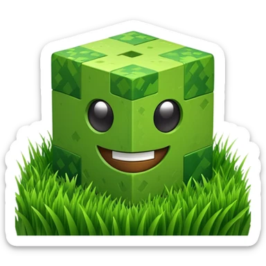 3D Apple style emoticons for Minecraft grass blocks, cube shaped with grass on top sticker