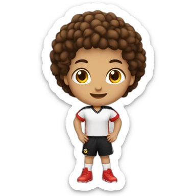 CRIANÇA BRANCA, CABELO COR CASTANHO, LISO COM CAMISA VERMELHA E CALÇÃO PRETO JOGANDO BOLA sticker