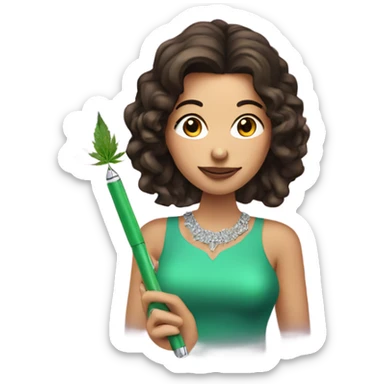 Brunette woman holding a sparkly weed pen   sticker