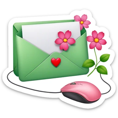 Green love letter with flowers and computer mouse inside sticker