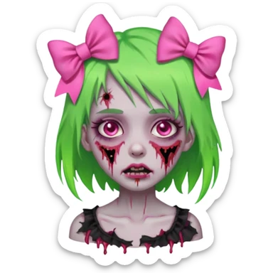 girl-zombie,with-neon green-hair,pink-bows sticker