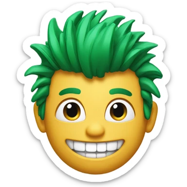 Green smiling 3d emoji with Mohawk and teeth sticker
