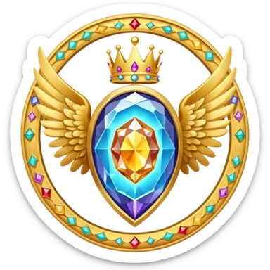 Big magic galactic gemstone award-in-frame-decorated-with-big-golden-angel--wings and crown sticker