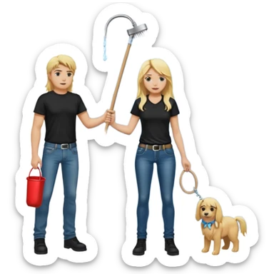 Bdsm male dominant wearing jeans black T-shirt and holding a flogger watching from outside blonde long hair sub with a collar showering with suds all over her sticker