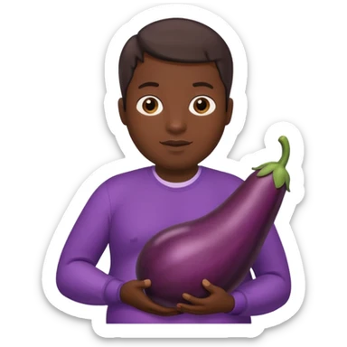 a pregnant man with eggplant sticker