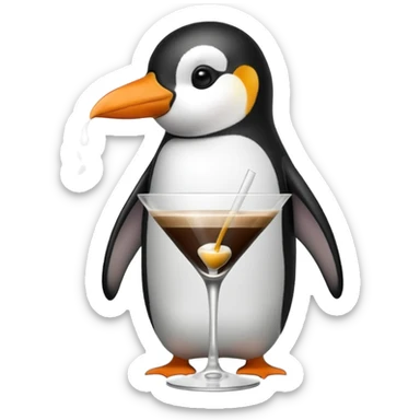 Penguin drinking a coffee in a martini glass sticker