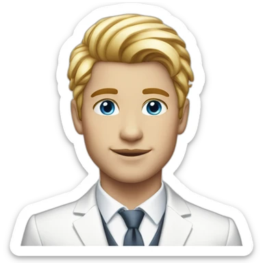 Posh-boy-with-white-suit-and-blue-eyes-and-rainbow-unicorn-hair sticker