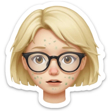 messy girl with pimples on face and glasses sticker