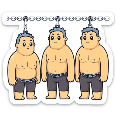 Four really huge Gus no shirts  chains & padlocks hanging off them sticker