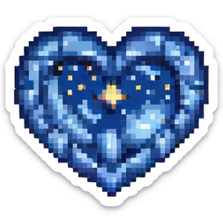heart in a midnight color palette with deep blue and black, subtle stars and moon motif sticker