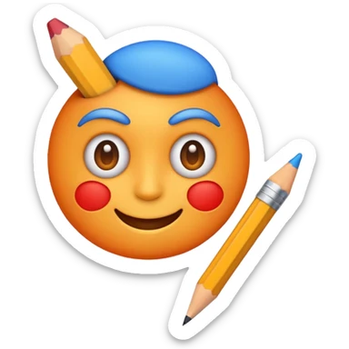Create a colorful and fun emoji icon representing cartooning. Include elements like a pencil, sketchbook, and exaggerated facial expressions. Use bright, playful colors like orange, red, and blue, and make sure the design reflects a lighthearted, creative vibe. Ensure the background is transparent. sticker