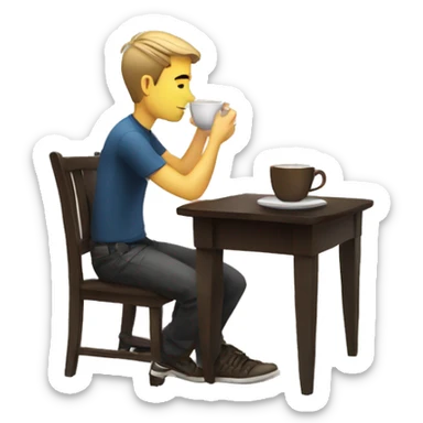 A white boy reading at a coffee table with a cup of coffee next to him sticker