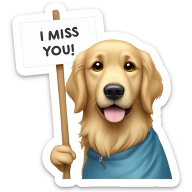 Golden retriever holding a sign that says I miss you ryder  sticker
