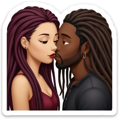 Dark Wine colored hair Latina long hair, kissing black guy with dreads sticker