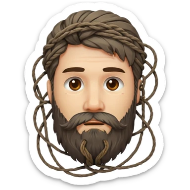 Bearded man tangled in strings sticker