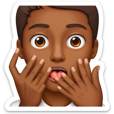 Person salivating on a hand sticker