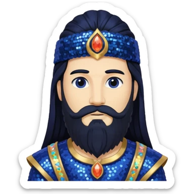 Saturn, God of Time from Gods and Goddesses with long black hair and beard, indigo sequin outfit sticker
