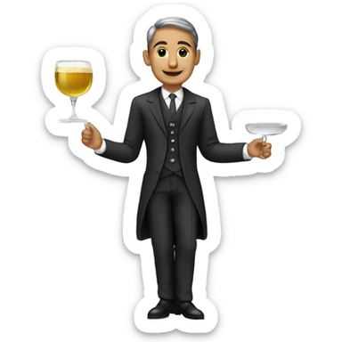 Mesero moreno con bandeja y copas y traje elegante sticker