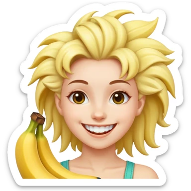 happy girl with banana smile spike hairdo  sticker