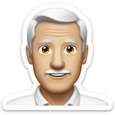 old english man, grey hair, clean shaven. wearing a white smart polo shirt with black buttons. sticker