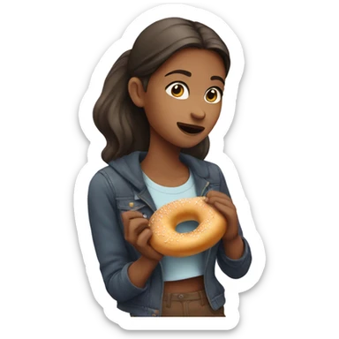 Girl eating bagel sticker