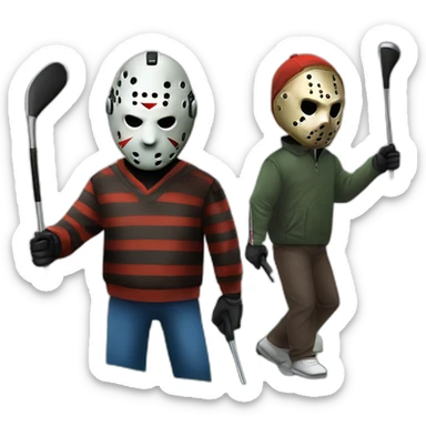 Freddy Kruger and Jason Voorhees and Michael Myers playing golf sticker