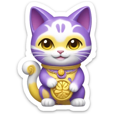 Cute violet and yellow maneki neko, style disney sticker