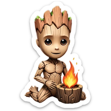 baby-groot with a hearth sticker