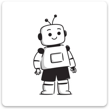 Hand-drawn android robot with antennas and friendly face sticker