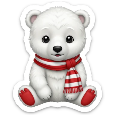 baby polar bear with red stripes scarf  sticker