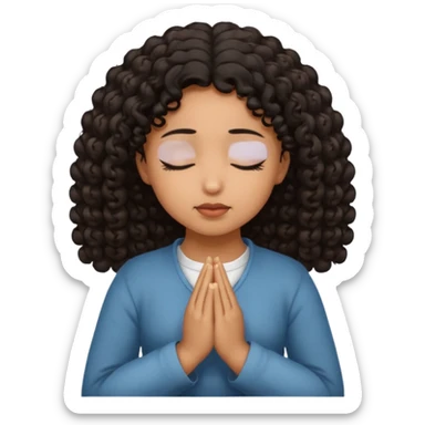 brown girl praying curls black hair and eyes closed sticker