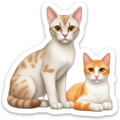 one lynx point siamese cat with one orange and white cat and one orange and orange tabby cat sticker