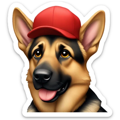 German Shepard with a red cap on  sticker