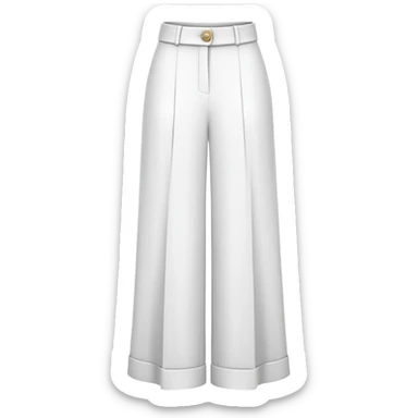 only the white palazzo pants garment, moderate wide leg dress pants, formal with button, isolated flat lay, no human, no model, just the clothing item on white background sticker