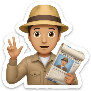 man energetically throwing a rolled-up newspaper to his right sticker