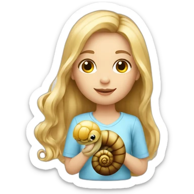 Girl blonde long hair holding snail sticker