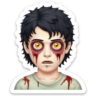 boy zombie with black curly hair mullet sticker