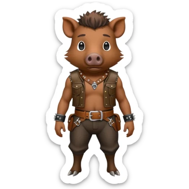 wild boar, punk hair, full body, stading, belt sticker