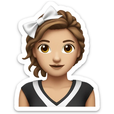 cheerleader with brown hair, hazel eyes with a white bow sticker