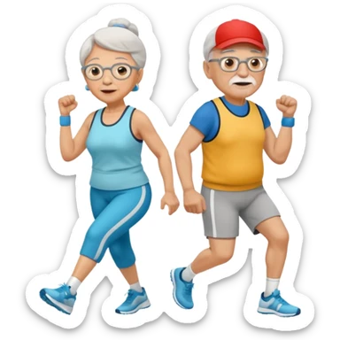 light skin grandma and grandpa work out and They have neutral colours of sport clothes sticker