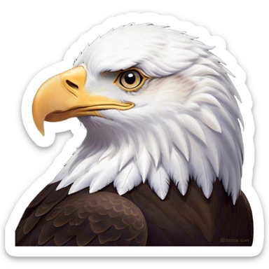 Meme-Worthy Cute Sleeping American Eagle Portrait Emoji, Head resting peacefully with a contented smile, showcasing a broad, stately form with eyes gently closed in serene slumber and a striking contrast of white head and dark body, Simplified yet adorably endearing features, highly detailed, glowing with a soft, drowsy majestic light, high shine, relaxed and utterly lovable, stylized with an air of playful laziness, soft glowing outline, capturing the essence of a sleeping American eagle that feels destined to become the next viral icon of adorable rest! sticker