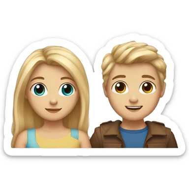blonde girl with tan skin and blue eyes holding hands with boy with brown hair and hazel eyes sticker
